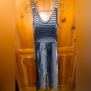 CAUTION TO THE WIND CROPPED STRIPED JUMPSUIT SIZE MEDUIM  belt tie  worn once